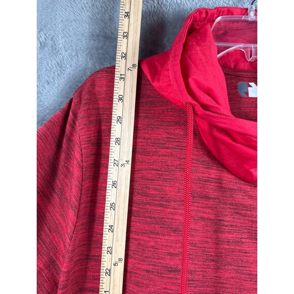 Red Heathered Short Sleeve Cowl Neck Drawstring Casual Top With Asymmetrical Hem - Picture 4 of 11